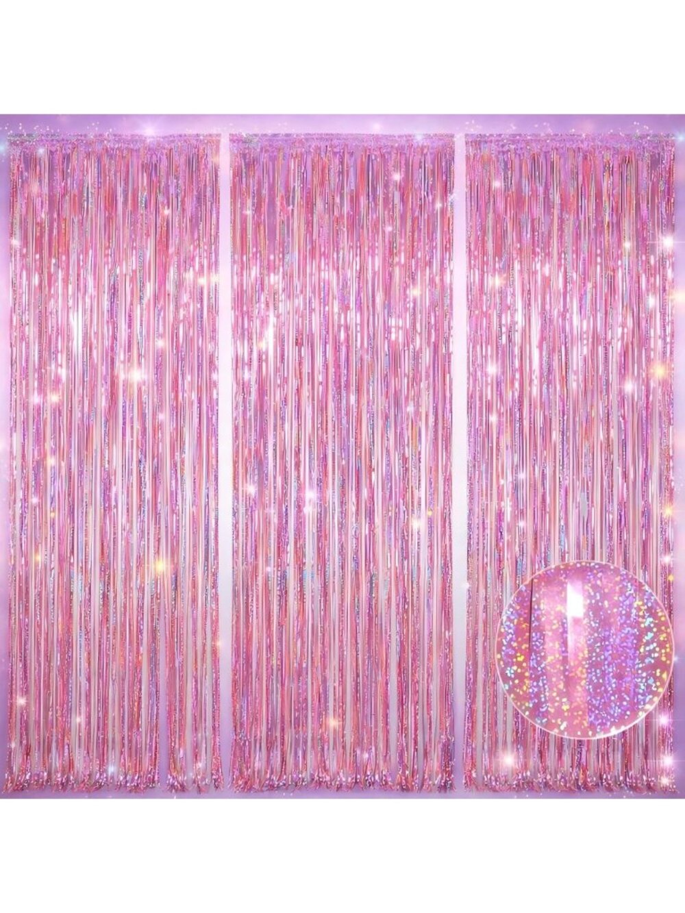 Pink Fringe Curtain Backdrop Set - 3 Pack, 3.2x8.2 FT for Girls' Party Decor